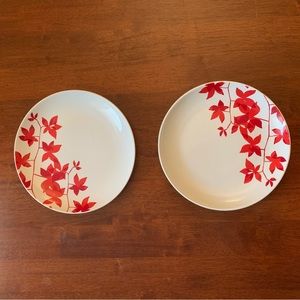 Coventry Porcelaine Fine China - Red Leaves on White - 2 plates, 8” - Gloria..